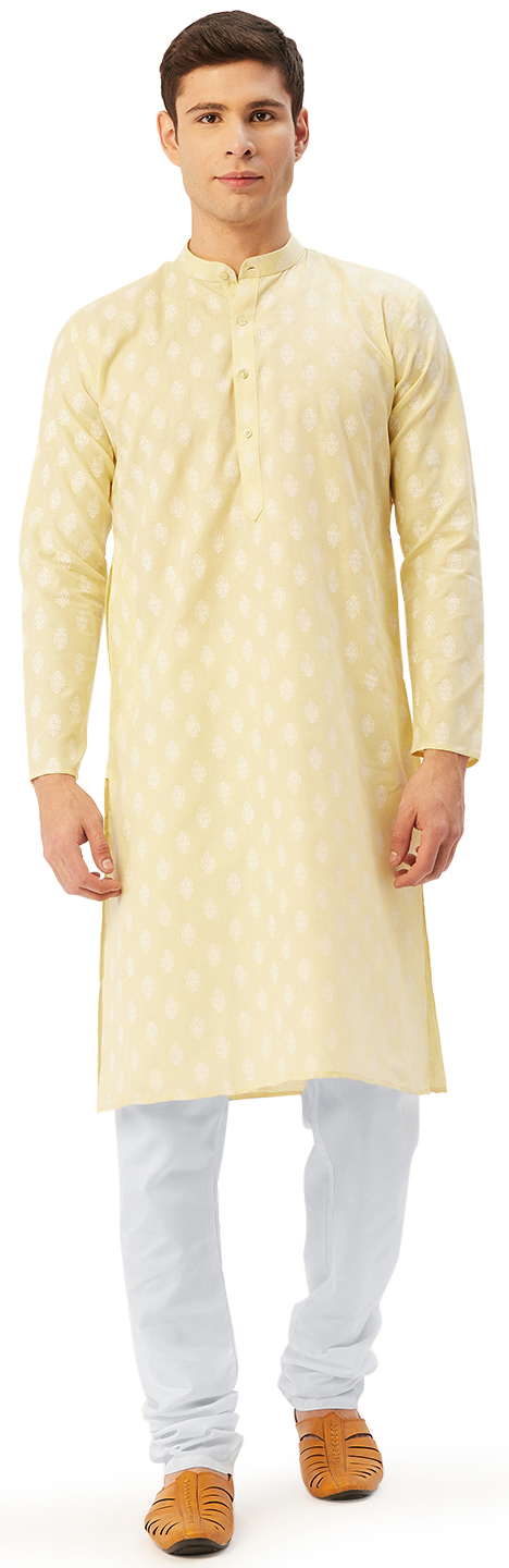 thumbnail image 1 of Festival Kurta Pyjama Homme Coton Traditionnel Indien (Jaune, m), 1 of 6