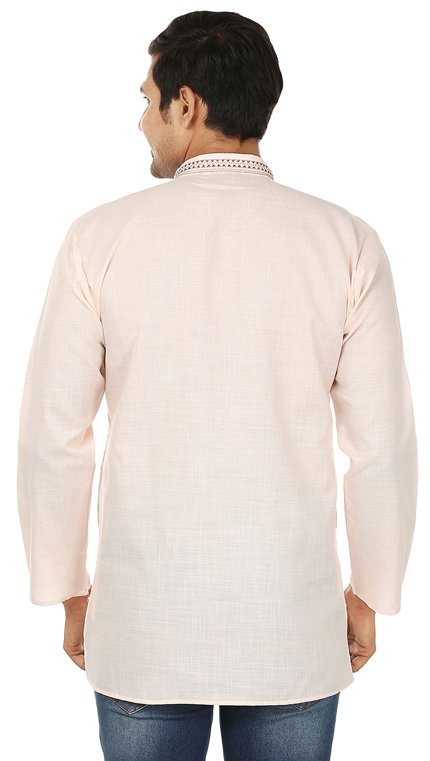 thumbnail image 3 of Chemise de Mode Indienne pour Hommes Kurta Courte Brodée en Coton (Beige, TG), 3 of 6