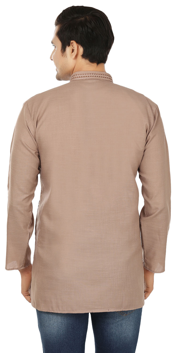thumbnail image 3 of Chemise de Mode Indienne pour Hommes Kurta Courte en Coton (Marron, TG), 3 of 5