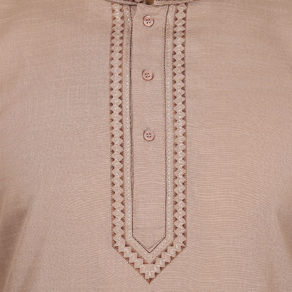 thumbnail image 4 of Chemise de Mode Indienne pour Hommes Kurta Courte en Coton (Marron, TG), 4 of 5
