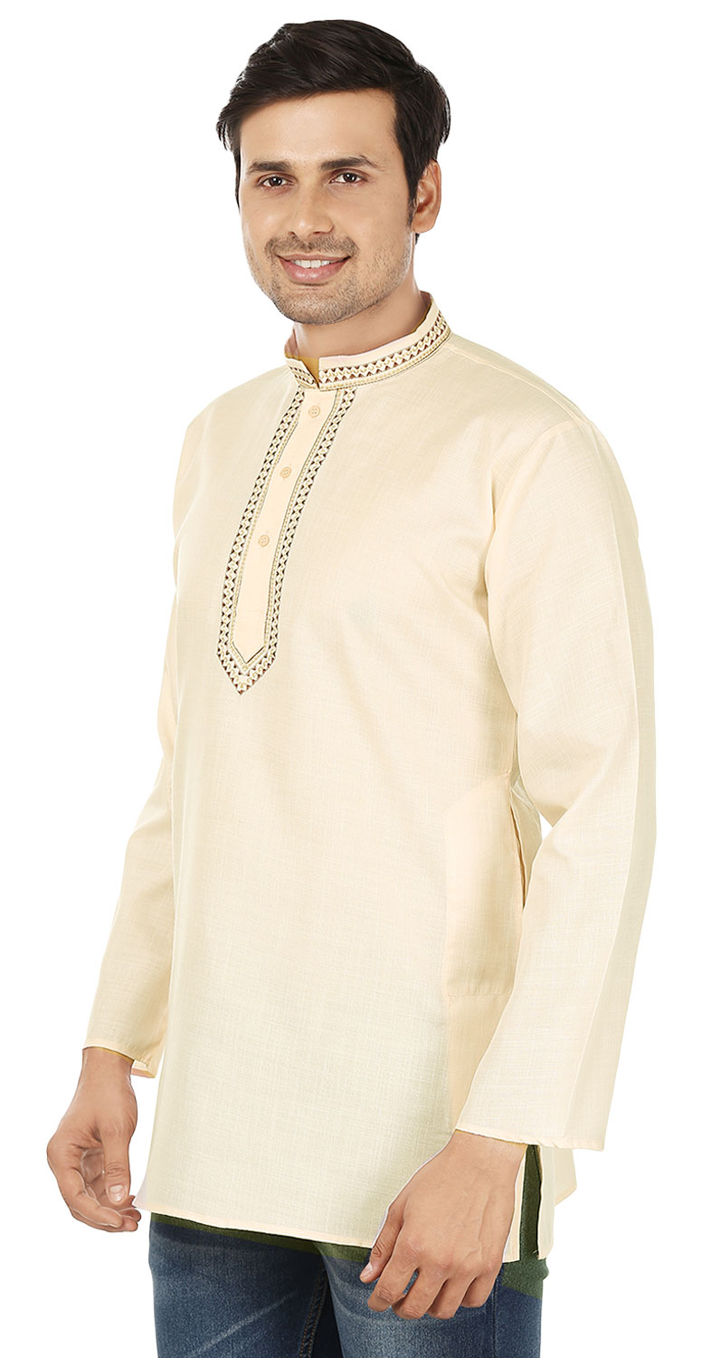 thumbnail image 2 of Kurta Courte en Coton pour Hommes Robe Mode Indienne Vêtements (Crème, L), 2 of 6