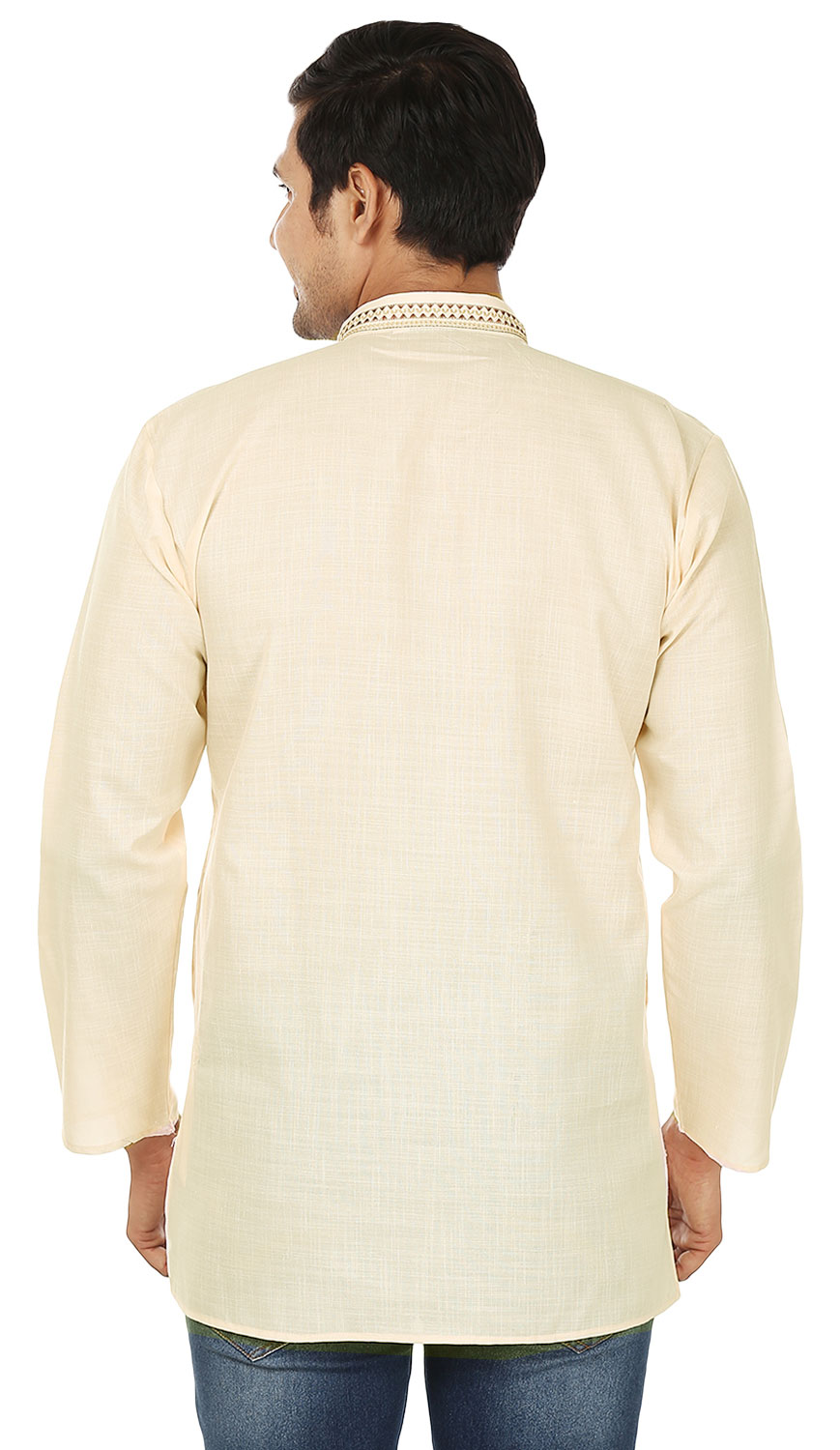 thumbnail image 3 of Kurta Courte en Coton pour Hommes Robe Mode Indienne Vêtements (Crème, L), 3 of 6