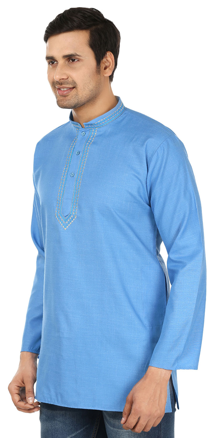 thumbnail image 2 of Kurta Courte en Coton pour Hommes Robe Mode Indienne Vêtements (Bleu, G), 2 of 5
