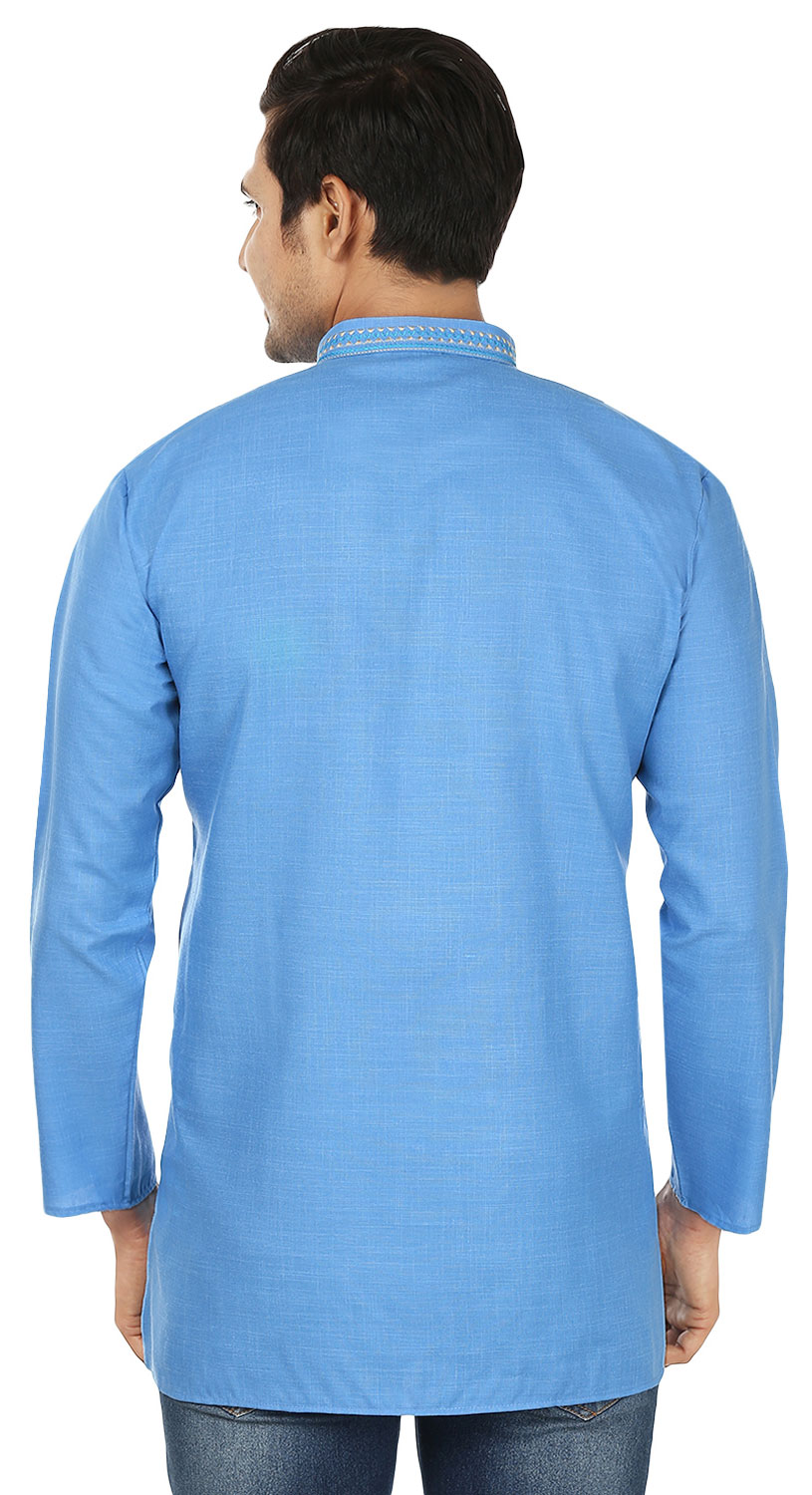 thumbnail image 3 of Kurta Courte en Coton pour Hommes Robe Mode Indienne Vêtements (Bleu, G), 3 of 5