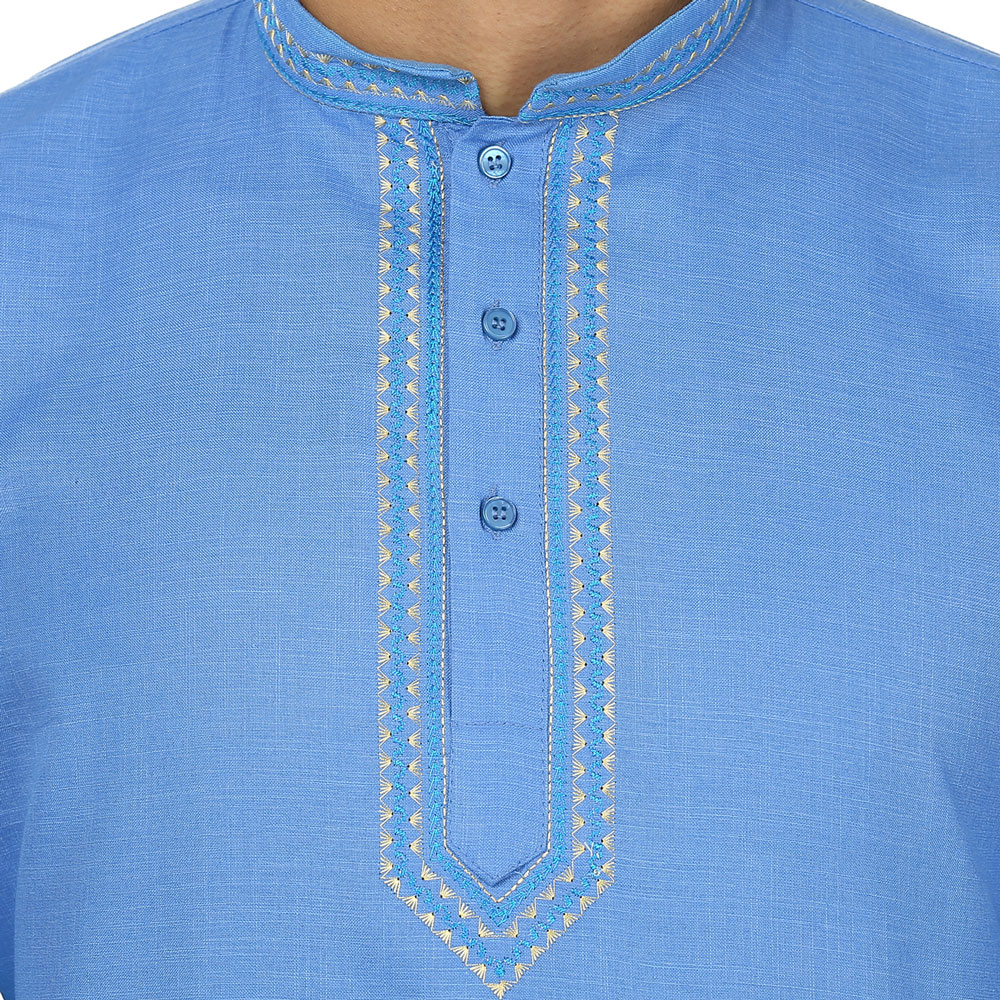 thumbnail image 4 of Kurta Courte en Coton pour Hommes Robe Mode Indienne Vêtements (Bleu, G), 4 of 5