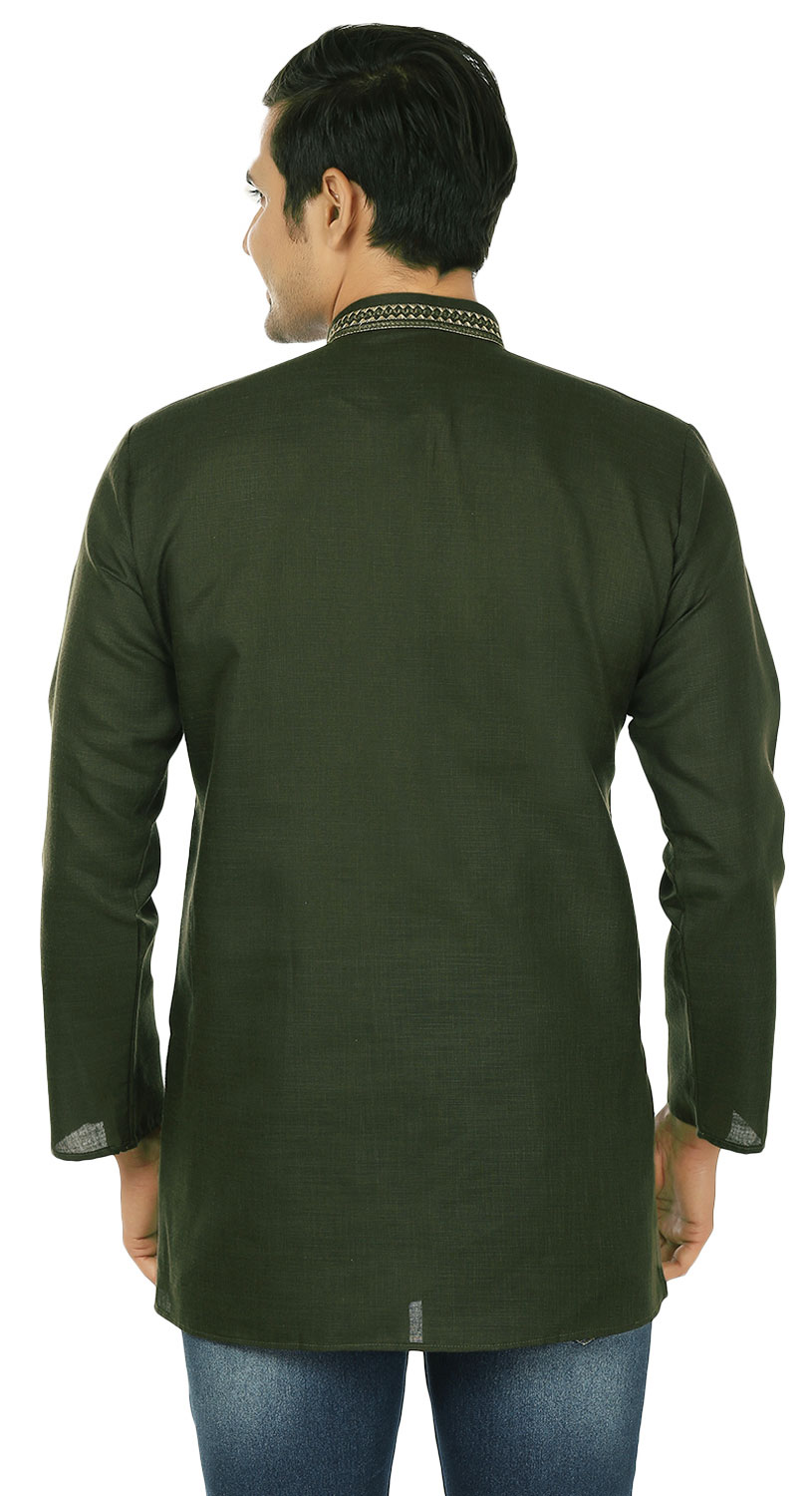 thumbnail image 3 of Chemise Kurta Courte en Coton pour Hommes Robe Mode Indienne (Vert, G), 3 of 5