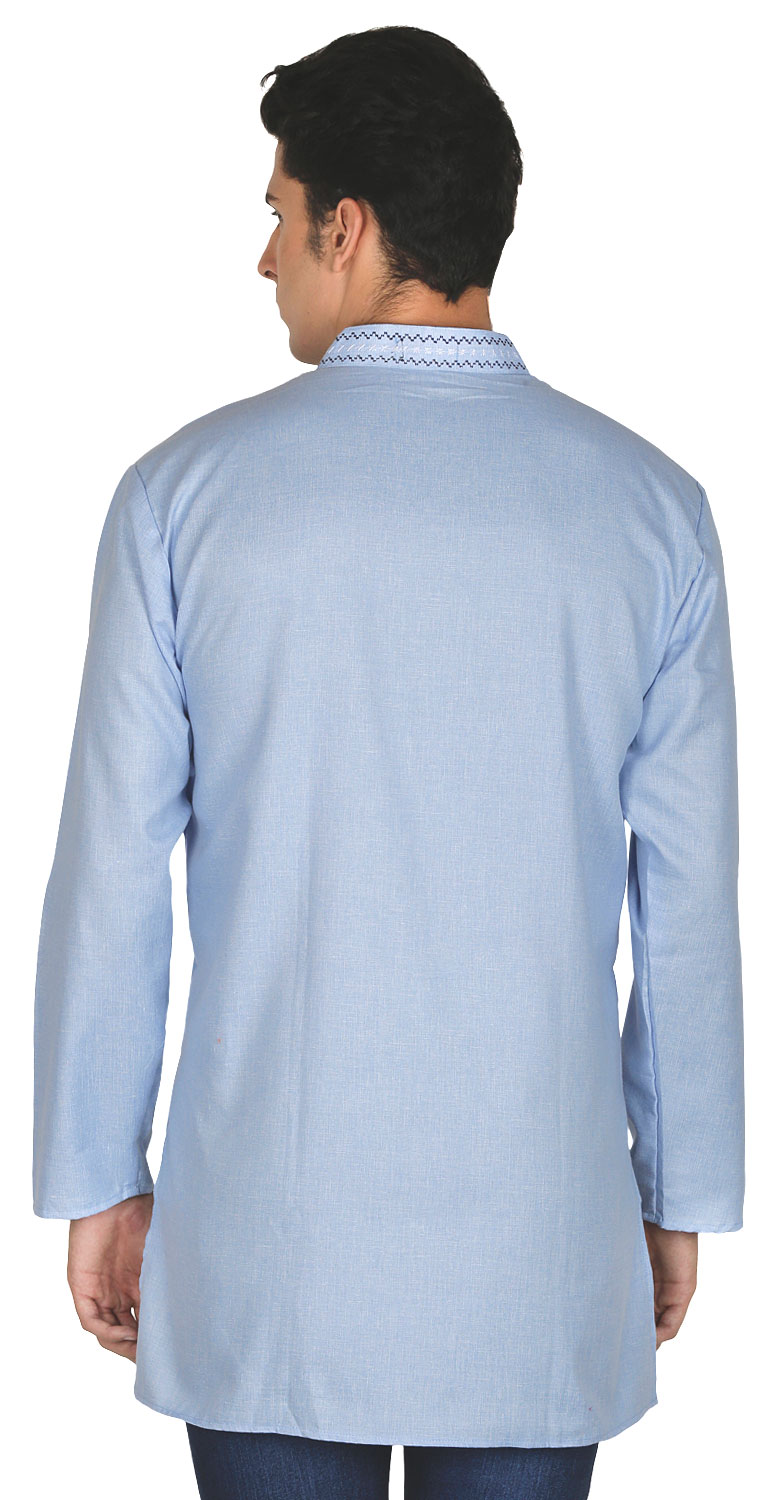 thumbnail image 3 of Kurta Courte en Coton pour Hommes Robe de Soirée Mode Indienne (Bleu Ciel, G), 3 of 4